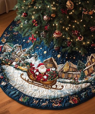 Cozy Noel Quilted Christmas Tree Skirt — Warm Plaid Holiday Tree Skirt, Soft Quilted Accent Rug-Style Skirt For Rustic Home Décor