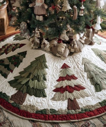 Cozy Pines Quilted Tree Skirt — Warm Pine Design With Plush Quilting, Perfect Base Cover For Traditional Holiday Scenes