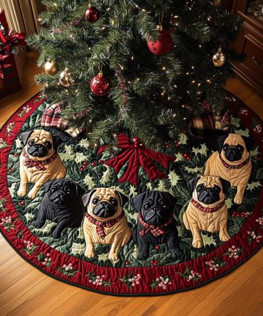 Cozy Pug Quilted Christmas Tree Skirt — Warm Pug-Themed Holiday Skirt With Soft Quilting, Perfect For Living Room Displays