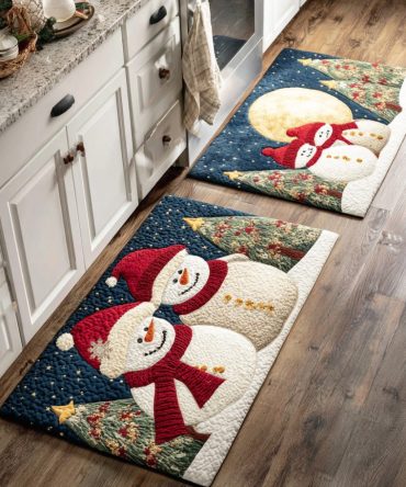 Cozy Snow Friend Decorative Kitchen Mat — Soft Plush, Non‑Slip Holiday Runner, Easy Care Machine Washable Accent Rug