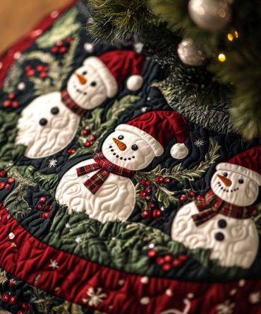 Cozy Snowmen Quilted Tree Skirt — Warm Snowman Patchwork For Christmas Trees, Heavily Quilted Base, Perfect Holiday Accent & Gift-Ready Décor