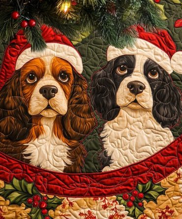 Cozy Spaniel Quilted Christmas Tree Skirt - Warm Dog-Themed Holiday Tree Skirt, Plush Quilting, Durable & Easy Machine Care