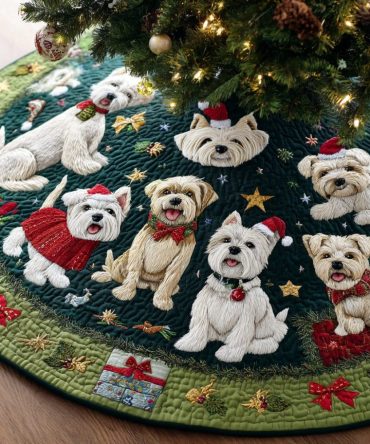 Cozy West Highland Terrier Quilted Christmas Tree Skirt — Warm Dog-Themed Holiday Décor, Plush Quilting, Protects Floors, Great Gift For Westie Fans