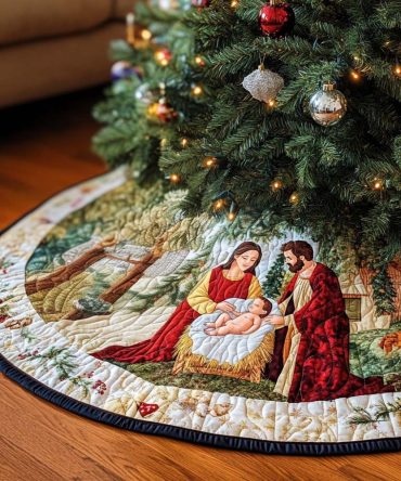 Cradle In The Glade Quilted Nativity Christmas Tree Skirt - Premium Handcrafted Holiday Decor For Home & Church