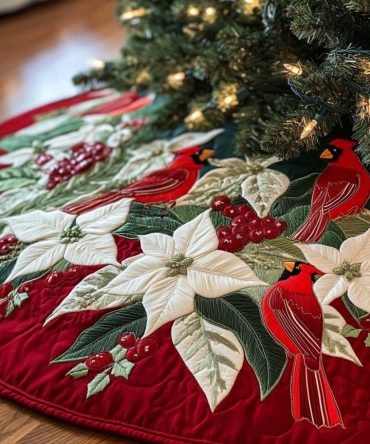 Crimson Carol Quilted Christmas Tree Skirt — Deep Crimson Quilted Holiday Skirt For Elegant Seasonal Displays And Under-Tree Presentation