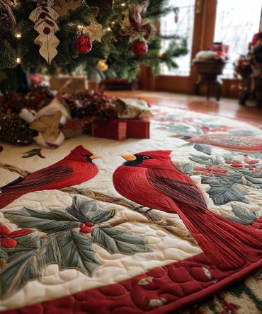 Crimson Noel Quilted Holiday Tree Skirt — Premium 48-Inch Red Velvet Patchwork, Reversible, Machine-Washable Festive Decor