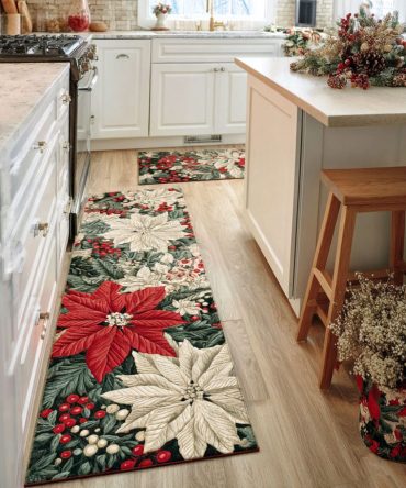 Crimson Path Kitchen Rug - Bold Red Trail Design, Durable Low-Profile Mat With Anti-Slip Backing, Machine-Washable Cabin Accent