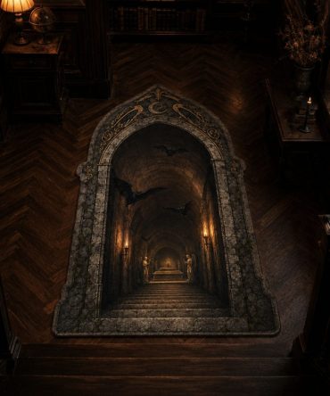 Crypt Archway Floor Accent — Custom-Shaped Gothic Archway Area Rug For Dramatic Indoor Décor, Plush Non-Slip Entryway & Living Room Mat