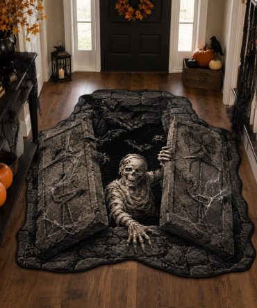 Crypt Awakening Spooky Area Rug — Custom Halloween-Shaped Floor Mat For Haunted Homes, Durable & Soft