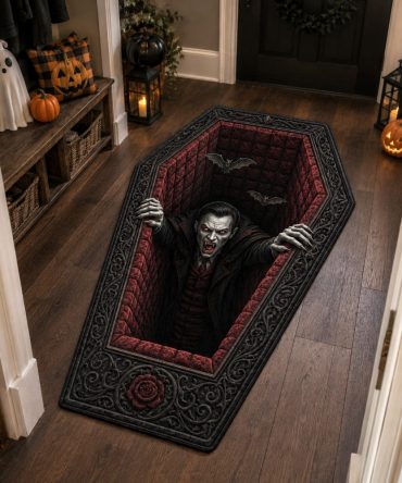 Crypt Awakening Decorative Rug — Custom-Shaped Gothic Crypt Area Rug For Halloween & Dark Décor, Plush Non-Skid Floor Accent For Entryway