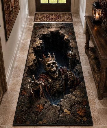 Crypt Below Shadow Runner Rug — Underground Gothic Hallway Accent, Durable Non-Slip Low-Profile Design, Machine-Washable Entry Mat