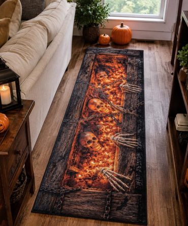 Crypt Guardian Halloween Runner Rug — Dark Gothic Hallway & Stair Runner, Non-Slip, Fade-Resistant , Perfect Haunted Entry Accent