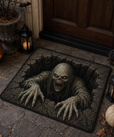 Crypt Zombie Doormat - 3D Grave Illusion Halloween Welcome Mat, Spooky Outdoor/Indoor Porch Rug For Haunted Home Décor