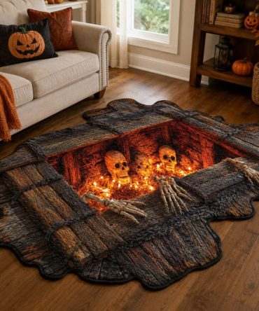 Crypt Of Lost Souls Halloween Accent Rug — Custom-Shaped Spooky Floor Mat For Dark Gothic Decor, Durable Low-Pile Plush