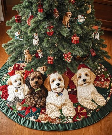 Cuddly Labradoodle Quilted Tree Skirt — Charming Dog Design, Plush Quilted Holiday Accent For Cozy Christmas Scenes