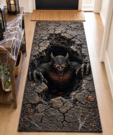 Cursed Depths Oceanic Runner Rug — Dark Gothic Hallway Accent, Durable Non-Slip Low-Profile Design, Machine-Washable Statement Mat