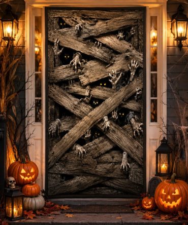 Cursed Escape Quilted Halloween Door Cover — Disturbing Escape Scene Front Door Panel To Transform Your Porch Quickly