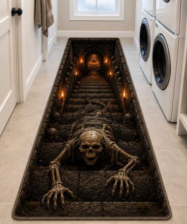 Cursed Hollow Gothic Runner Rug — Dark Fantasy Hallway Carpet, Fade-Resistant Polyester, Low-Pile Durable Design For High Traffic