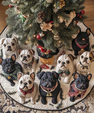 Adorable French Bulldog Christmas Tree Skirt - Cute Quilted Dog Skirt With Playful Breed Art, Soft Cotton, Reversible & Gift-Ready Packaging
