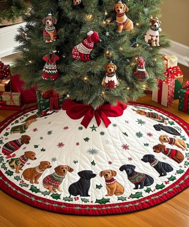 Dachshund Dreams Quilted Tree Skirt – Sweet Long-Dog Holiday Accent, Playful Puppy Graphics, Soft Quilted Backing For Easy Setup & Giftable