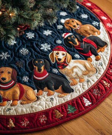 Dachshund Holiday Patchwork Tree Skirt – Festive Quilted Sausage Dog Christmas Skirt, Cozy Accent, Easy-Care, Ideal For Dog-Loving Homes