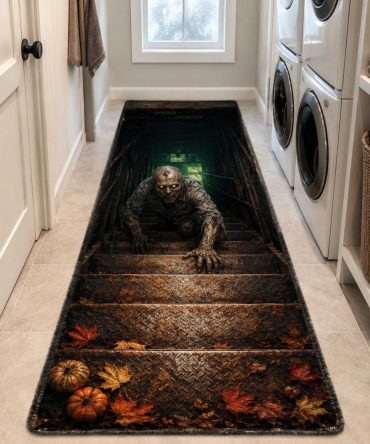 Dark Descent Halloween Runner Rug — Moody Stair & Hallway Accent, Non-Slip, Fade-Resistant Print , Perfect Haunted Entryway Mat