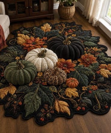 Dark Harvest Pumpkin Patch Rug - Moody Gothic Pumpkin-Shaped Floor Mat, Plush Seasonal Accent With Non-Slip Backing