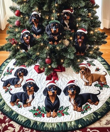 Dashie Dachshund Quilted Christmas Tree Skirt — Cozy Holiday Décor With Playful Dashie Design, Durable Quilting, Easy-Care & Giftable