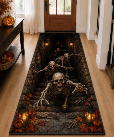 Death Reach Gothic Runner Rug — Dark Hallway & Entryway Accent, Durable Non-Slip Low-Profile Design, Machine-Washable Halloween Mat