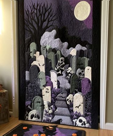 Death At Dusk Quilted Halloween Door Cover — Dramatic Dusk Death Scene Front Door Panel For Haunted Displays