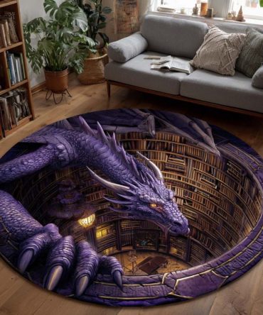 Deep Abyss Dragon Round Rug - Moody Dark Blue Dragon Rug For Dramatic Living Rooms, Home Theaters And Contemporary Spaces