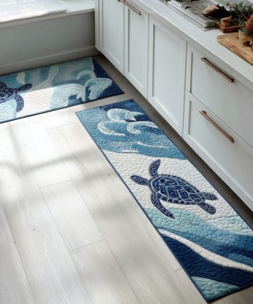 Deep Blue Drift Plush Kitchen Rug - Non-Slip Machine-Washable Holiday Runner, Soft Low-Profile Mat For Kitchen & Entry