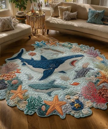 Deep Blue Hunters Shark-Themed Custom Rug — Dramatic Ocean Predator Design, Durable Low-Pile, Easy-Care Accent Rug For Kids & Playrooms