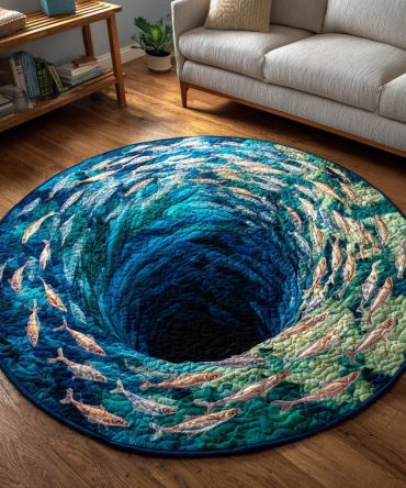Deep Blue Portal Circular Area Rug — Bold Oceanic & Galaxy-Inspired Round Rug, Vibrant Blues, Soft Pile, Durable & Anti-Slip For Living Rooms