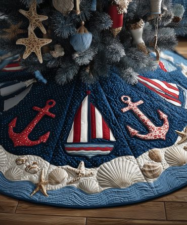 Deep Sea December Quilted Christmas Tree Skirt — Ocean-Inspired Holiday Décor, Durable Quilting, Cotton Blend, Machine Washable & Great For Coastal Homes