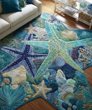 Deep Sea Treasure Rug — Nautical Shell & Treasure Motif Custom-Shaped Area Rug, Durable Low-Pile Accent With Anti-Slip Backing