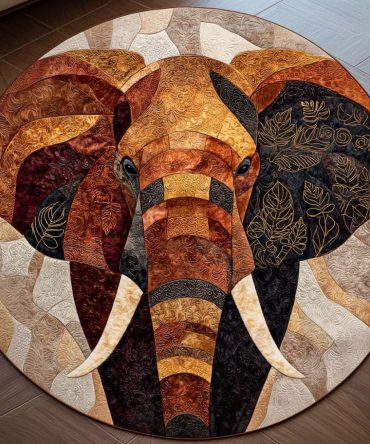 Desert Majesty Round Rug — Warm Earth-Tone Elephant Rug, Rustic Boho Round Carpet For Living Room & Entryway