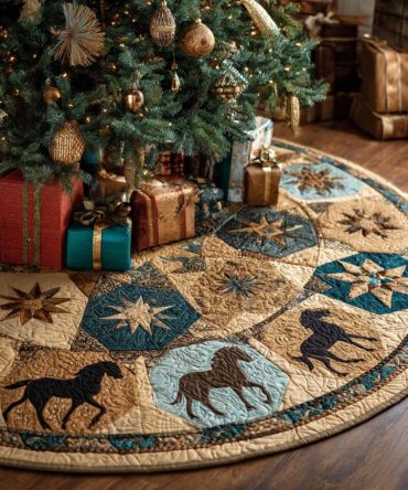 Desert Star Quilted Christmas Tree Skirt - Southwestern Star Pattern, Rustic Holiday Decor, Soft Cotton, 48In