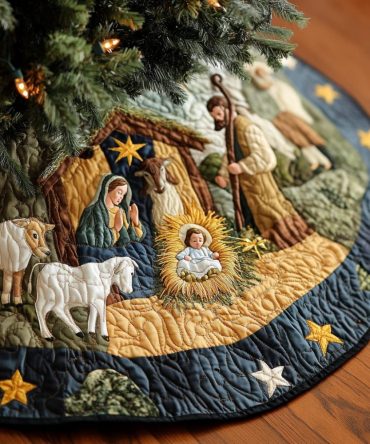 Divine Manger Quilted Tree Skirt — Classic Nativity Design, Soft Quilting, Decorative Christmas Base For Faith-Focused Holiday Displays