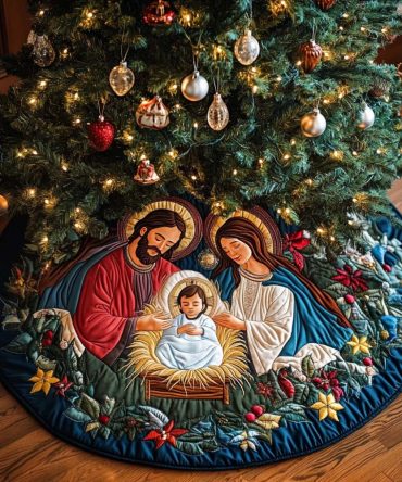 Divine Peace Quilted Christmas Tree Skirt - Serene Holiday Quilting, Plush Lining, Stain-Resistant Finish, Ideal Seasonal Gift