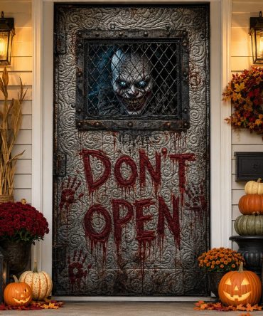 Doomed Threshold Quilted Door Cover - Gothic Threshold Door Display, Thick Quilted Fabric For Haunted Decor, Weather-Resistant And Reusable