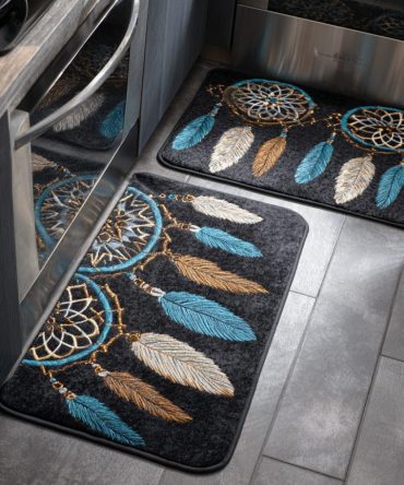 Dreamcatcher Sky Kitchen Rug - Boho Sky-Blue Non-Slip Mat, Machine Washable, Soft Low-Profile Rug For Cozy & Eclectic Spaces