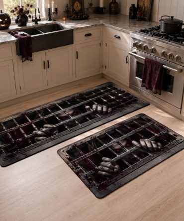 Dungeon Hands Halloween Kitchen Rug — Eerie Reaching Hands Design Non-Slip Area Mat, Durable, Comfortable & Easy To Clean