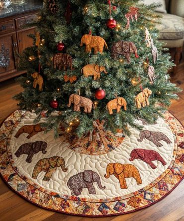 Earth Tones Quilted Tree Skirt — Warm Neutral Patchwork Holiday Base, Durable Quilting, Machine-Washable, Cozy Rustic Christmas Decor, Fits Most Tree Sizes