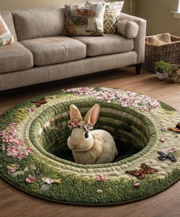 Easter Bloom Round Area Rug - Vibrant Floral Spring Rug For Entryway, Bedroom & Nursery, Soft Pile, Spill-Resistant, Anti-Slip Bottom