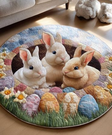 Easter Bunny Plush Round Area Rug - Cute Cartoon Bunny Rug For Kids' Nursery, Playroom, Soft Microfiber, Fade-Resistant, Non-Skid Backing