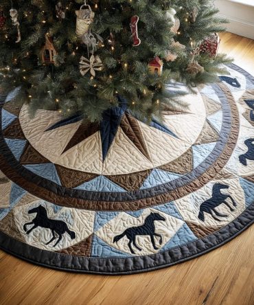 Echo Riders Quilted Christmas Tree Skirt — Western Horse Motif Holiday Accent, Stitched Quilting For Rustic Seasonal Elegance