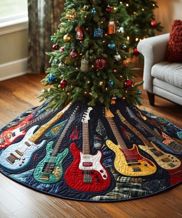 Electric Groove Quilted Tree Skirt — Vibrant Music-Inspired Design, Plush Quilting, 48-Inch Round, Easy Care Winter Decor