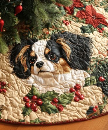 Elegant Papillon Delight Quilted Tree Skirt — Sophisticated Papillon Holiday Base Cover, Quilted Christmas Tree Skirt For Stylish Homes