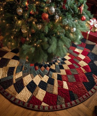 Elegant Patchwork Quilted Tree Skirt - Handmade-Look Holiday Tree Skirt For Classic, Cottage & Vintage Home Styles